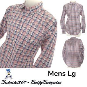 VTG 80s Kenneth Gordon Retford 60s Singles Mens L Shirt L/S Pink Blue Plaid Lg